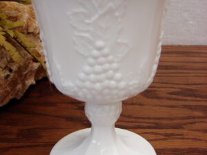 Set/2 Vintage Indiana Glass Grape Vine Colony White Milk Glass Harvest Pedestal Water Goblet