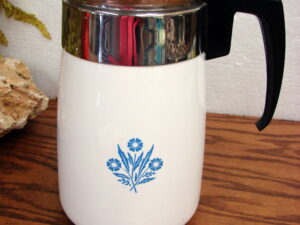Complete Vintage Corning Ware 10 Cup Numbered Blue Cornflower Stove Top Coffee Pot Percolator