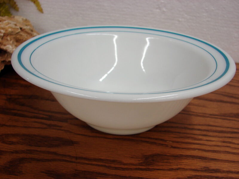 Vintage Corning PYREX Turquoise Blue Double Stripe Rim Soup Bowl 9&#8243;, Moose-R-Us.Com Antiques Collectibles Log Cabin Decor
