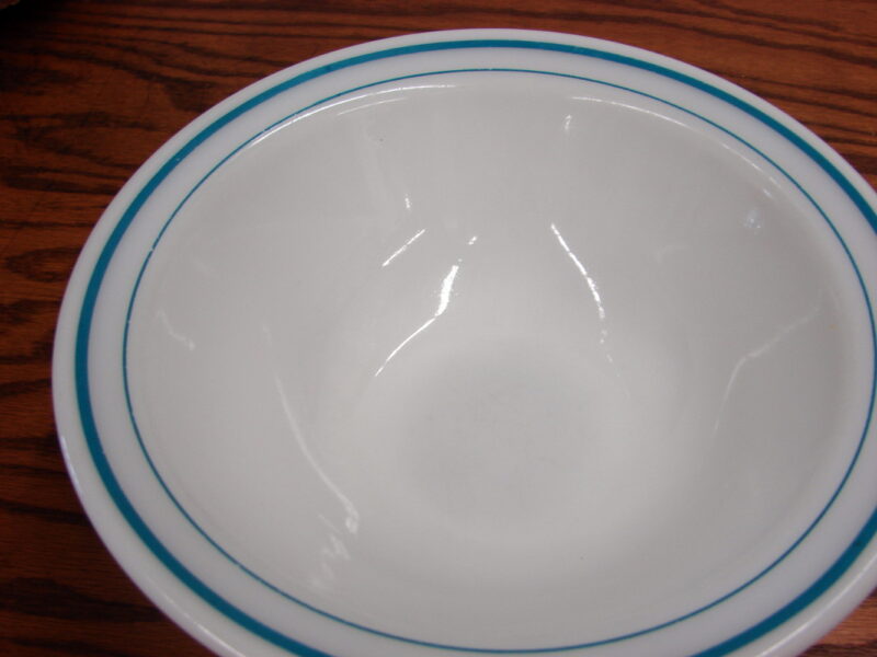 Vintage Corning PYREX Turquoise Blue Double Stripe Rim Soup Bowl 9&#8243;, Moose-R-Us.Com Antiques Collectibles Log Cabin Decor