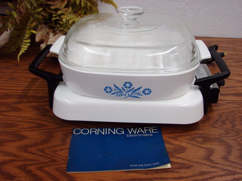 Vintage Corning Ware Blue Cornflower 10&#8243; Casserole Dutch Oven Electromatic Skillet, Moose-R-Us.Com Antiques Collectibles Log Cabin Decor