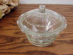 Vintage Clear Crystal Marked Trinket Bowl w/ Lid Butterfly Logo?