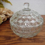 Vintage Crystal Fostoria American Cubist Round Ball Candy Dish w/ Lid