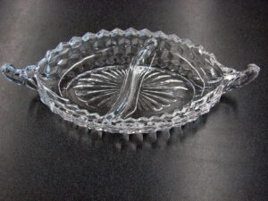 Vintage Crystal Fostoria American Cubist Divided Slant Relish Tidbit Tray