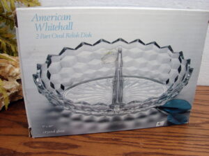 Vintage Crystal Fostoria American Whitehall Cubist 2 Part Oval Relish Dish Box