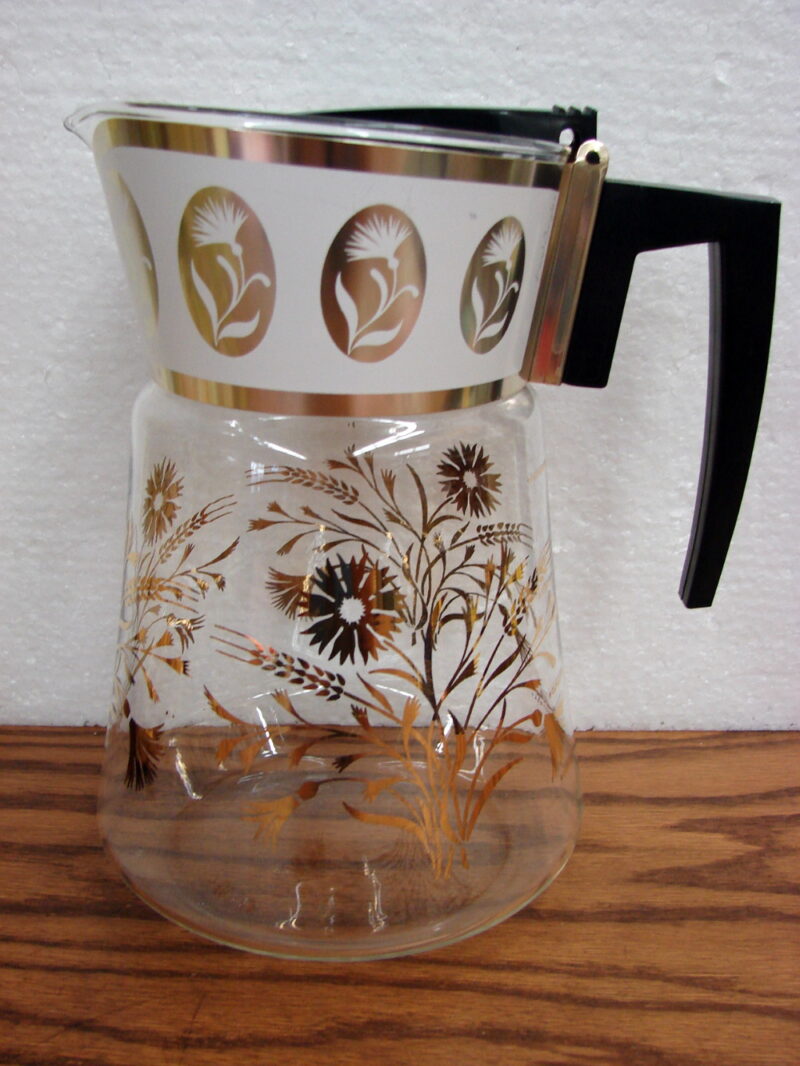 Vintage MCM David Douglas Gold Flower Coffee Beverage Server Carafe w/ Lid, Moose-R-Us.Com Log Cabin Decor