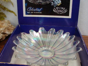 Vintage Federal Glass Celestial Bowl Gift Art Glassware in Original Box Iridescent