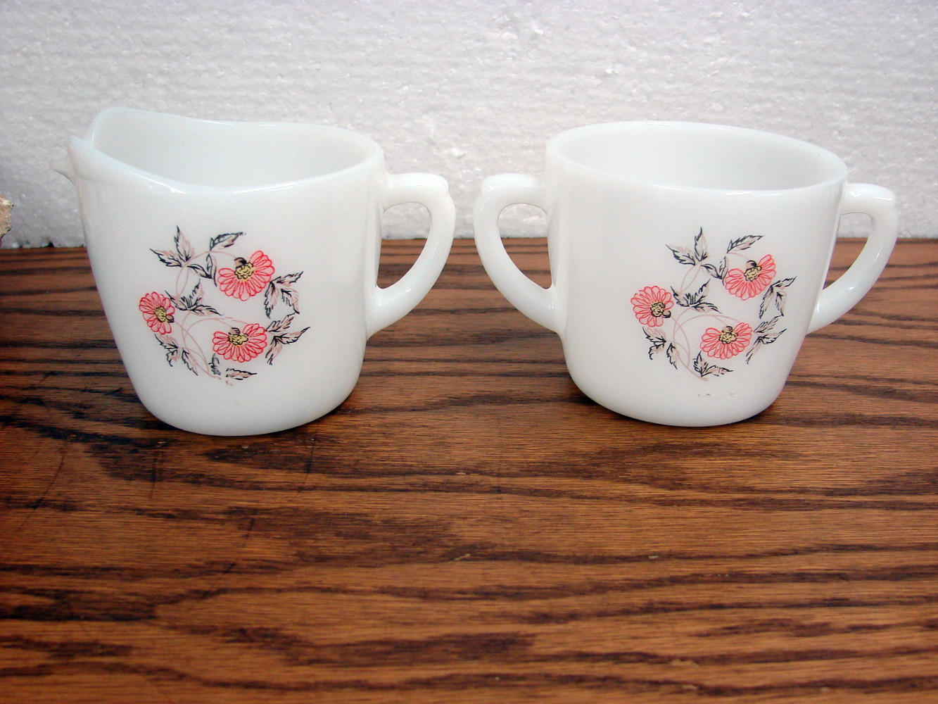 Vintage Fire King Fleurette Milk Glass Creamer Sugar Set