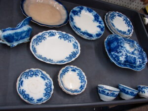 Antique Royal Blue Flow Blu China England Pottery Craft as is 21 Pieces