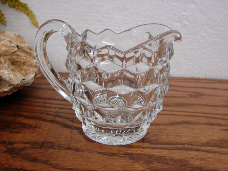Vintage Crystal Fostoria American Cubist Large Creamer Pitcher, Moose-R-Us.Com Antiques Collectibles Log Cabin Decor