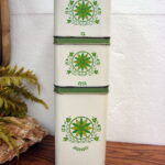Rustic Vintage 3 pc Tin Canister Set Harvell-Kilgore Green Atomic Star as is - Image 3