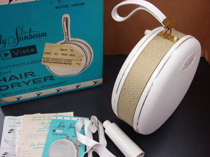 Vintage MCM Lady Sunbeam Vista Bonnet Hair Dryer Travel Size Case, Moose-R-Us.Com Antiques Collectibles Log Cabin Decor