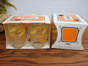 Set/4 Brand New 6 oz Juice Glasses in Box Vintage Libbey Golden Harvest Wheat