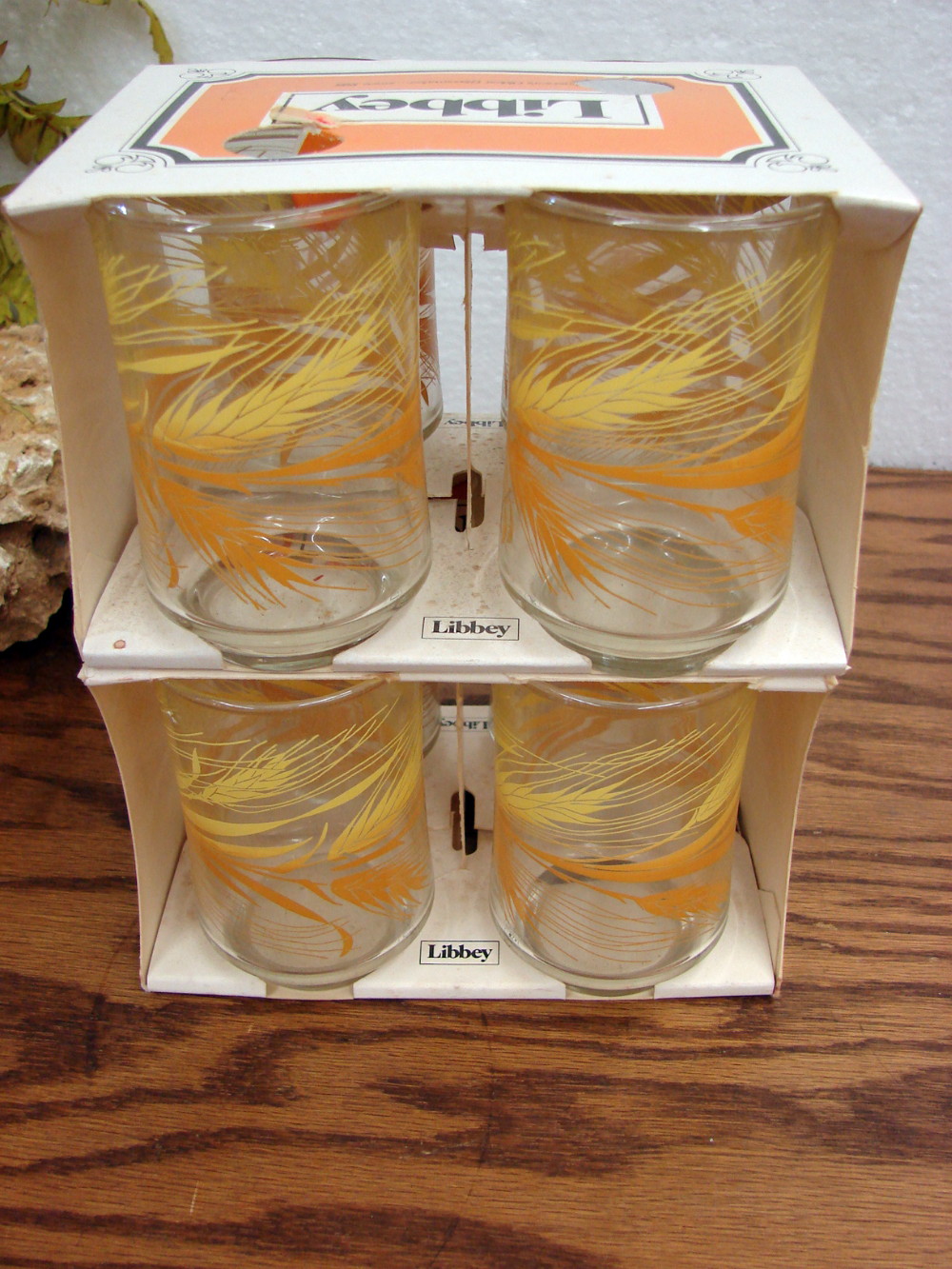 Set/4 Brand New 6 oz Juice Glasses in Box Vintage Libbey Golden Harvest Wheat - Image 2