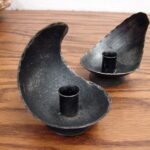 Unique Black Burnished Metal Norway Candle Holder Set/2 Tree Candles