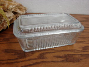 Vintage Pasabahce Glass Ribbed Refrigerator Dish w/ Lid