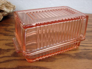 Vintage Pink Ribbed Depression Glass One Pound Butter Dish w/ Lid
