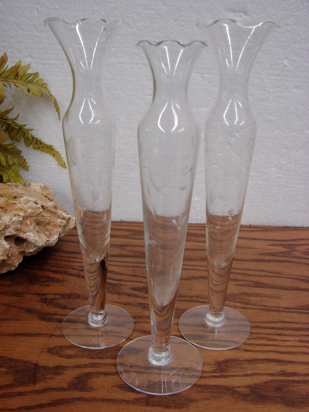 Set/3 Retired Princess House Etched Crystal Glass Heritage Tall Bud Vases