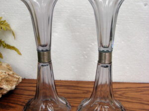 Set/2 Antique Art Deco Purple Tint Glass Shelf Riser Support Braces Hat Wig Stands