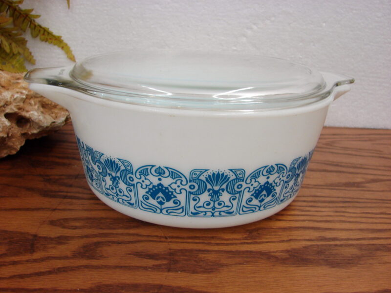 Vintage PYREX Horizon Blue #475 Cinderella Round Casserole w/ Lid 2 1/2 Qt, Moose-R-Us.Com Antiques Collectibles Log Cabin Decor