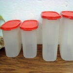 Vintage Tupperware Set/4 Modular Mates Orange/Red Lids #1613 #1614