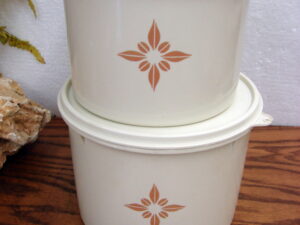 Vintage Tupperware Set/2 Almond Bronze Starburst Canister #264 265
