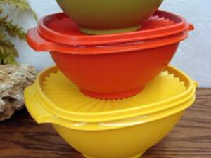 Vintage Tupperware 3 Servalier Bowls With Lids 836 838 840 Harvest Colors