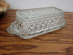 Vintage Anchor Hocking Wexford 2 pc Stick Butter Dish w/ Lid