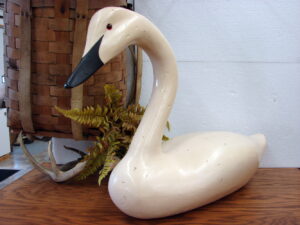 Life Size Wood Carved Swan Unknown Maker Distressed 31" Long