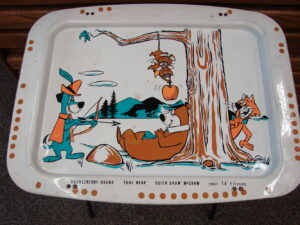 Vintage 1960's Hanna-Barbera Yogi Bear Huckleberry Hound TV Tray W/ Stand