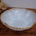 Vintage Fire King Milk Glass Gold Grape Deep Bowl Tab Handles
