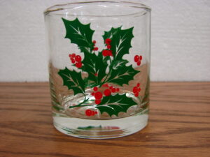 Set/12 Vintage Christmas Holly Berry Bartlett Collins On the Rocks Cocktail Glasses