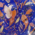 Vintage MCM Houze Art Glass Ruffled Edge Mosaic Pheasant Pair Decorative Bowl - Image 2