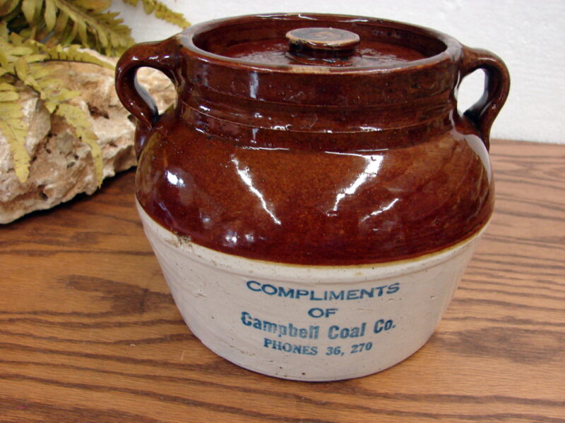 Vintage Red Wing Advertising Western Stoneware Bean Pot w/ Lid, Moose-R-Us.Com Antiques Collectibles Log Cabin Decor