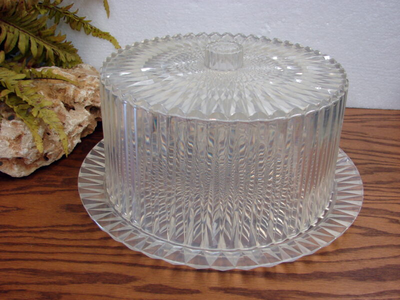 Unique Vintage Clear Prisms Lucite MCM Plastic Cake Dome Tray Cover Sunburst, Moose-R-Us.Com Antiques Collectibles Log Cabin Decor