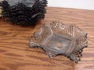 Vintage Indiana Glass Ruffled Diamond Point Trinket Dish Smoke Black