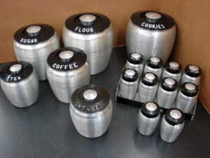 Vintage 1950's Kromex 17 Pc Canister Spun Aluminum Retro Kitchen Set