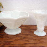 Vintage Milk Glass Footed Pedestal Grape Pattern Vase & Compote