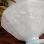 Vintage Milk Glass Footed Pedestal Grape Pattern Vase & Compote - Image 2