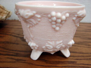 Vintage Jeanette Pink Milk Glass Grape Pattern Footed Candy Dish No Lid