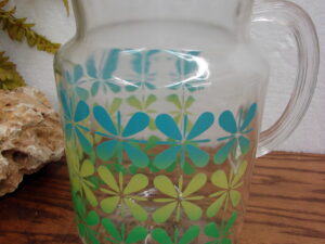 Vintage Federal Glass Mod Flower Power Pitcher Retro Summer Water Cocktail
