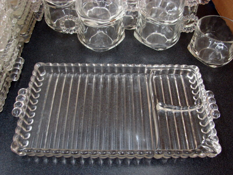 Set/8 Vintage MCM Hazel Atlas Sip Smoke Snack Luncheon 4 Trays 4 Cups, Moose-R-Us.Com Log Cabin Decor