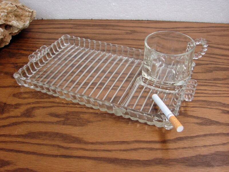 Set/8 Vintage MCM Hazel Atlas Sip Smoke Snack Luncheon 4 Trays 4 Cups, Moose-R-Us.Com Log Cabin Decor