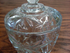 Vintage Anchor Hocking Clear Glass Star of David Sugar Bowl w/ Lid