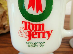Vintage Hazel Atlas Currier Ives Tom Jerry Egg Nog Milk Glass Punch Bowl Cups, Moose-R-Us.Com Log Cabin Decor