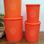 Vintage Tupperware Orange Nesting Servalier Canisters Kitchen Storage Set/4 - Image 2