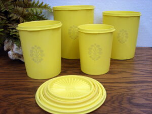 Vintage Tupperware Yellow Nesting Servalier Canisters Kitchen Storage Set/4