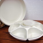 Vintage Tupperware #1667 1666 1665 Divided Serving Tray w/ Lid 4 Pc Set