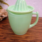 Vintage Jeanette Glass Green Jadeite Measuring Pitcher Juicer Set