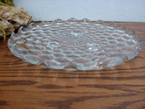 Vintage Crystal Fostoria American Cubist 12" Rolled Edge Footed Platter